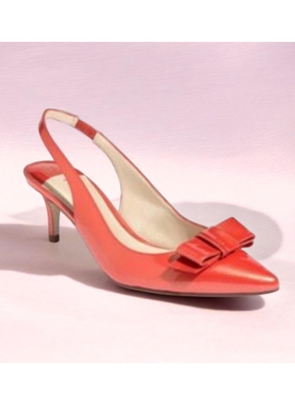IVANKA TRUMP SLING BACK BOW KITTEN HEELS PATENT LEATHER TANGERINE 7.5 M